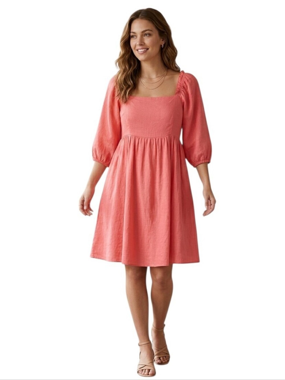 NWT Anthropologie Abel The Label Coral Linen Blend Smocked Midi Dress